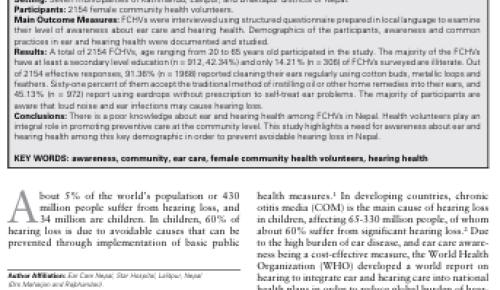Ear Care and Hearing Health Awareness Among Female Community Health Volunteers in Nepal