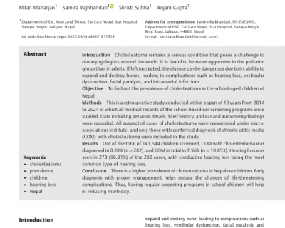 Prevalence of Cholesteatoma in School Children of Nepal
