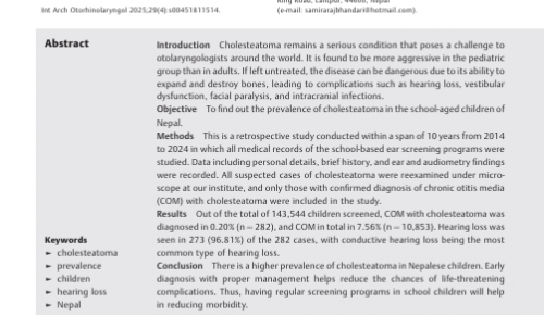 Prevalence of Cholesteatoma in School Children of Nepal